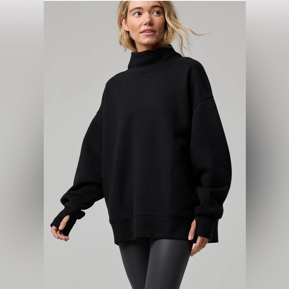 Offline by Aerie Cloud Fleece Oversized Mockneck Sweatshirt Women’s Size L Black